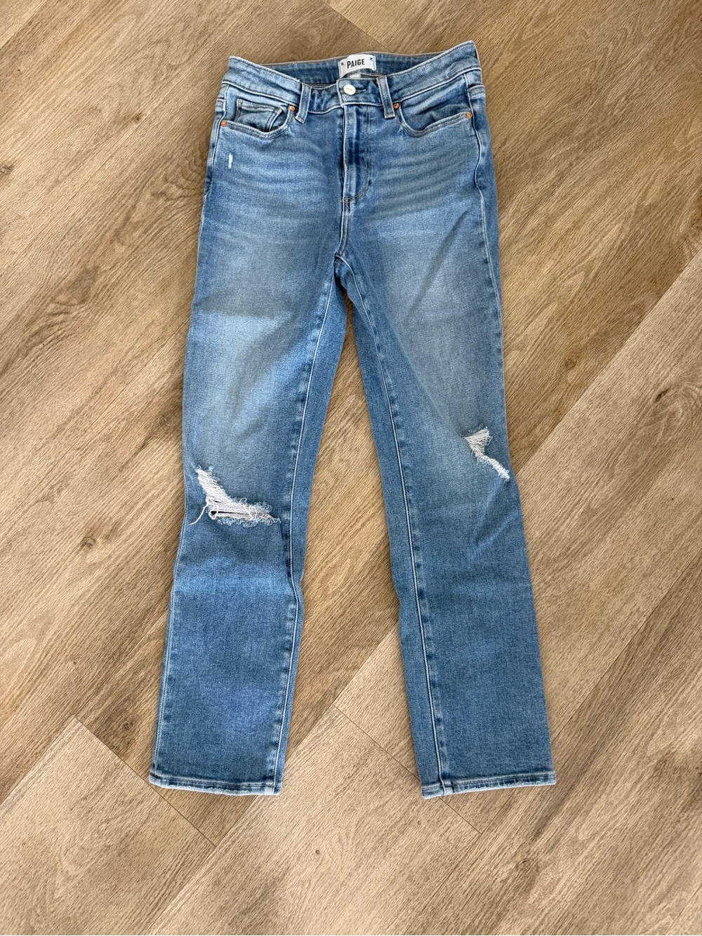 PAIGE Cindy Medium Blue Cropped Straight Leg Jeans